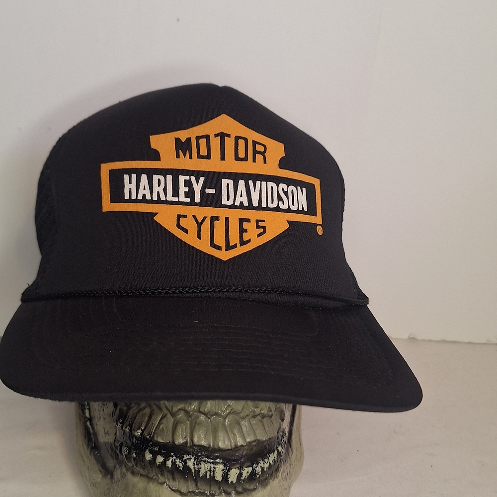 Harley-Davidson Black Trucker Hat with Orange Logo